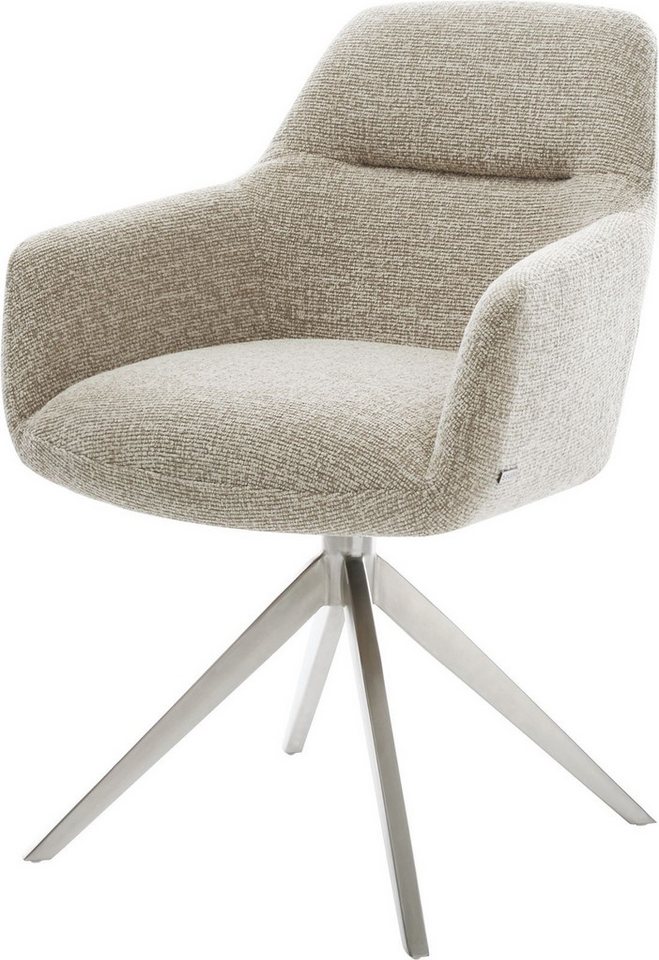 DELIFE Polsterstuhl Pejo-Flex, Kreuzgestell breit Edelstahl Webstoff Soft Beige 360° drehbar Wippfunk von DELIFE