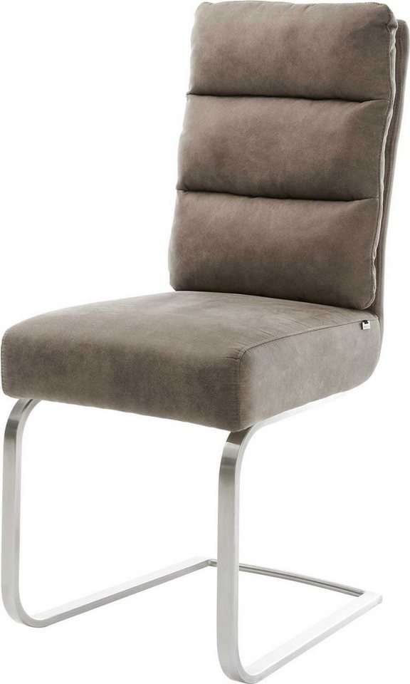 DELIFE Polsterstuhl Pela-Flex, Freischwinger flach Edelstahl Mikrofaser Taupe Vintage Taschenfederker von DELIFE