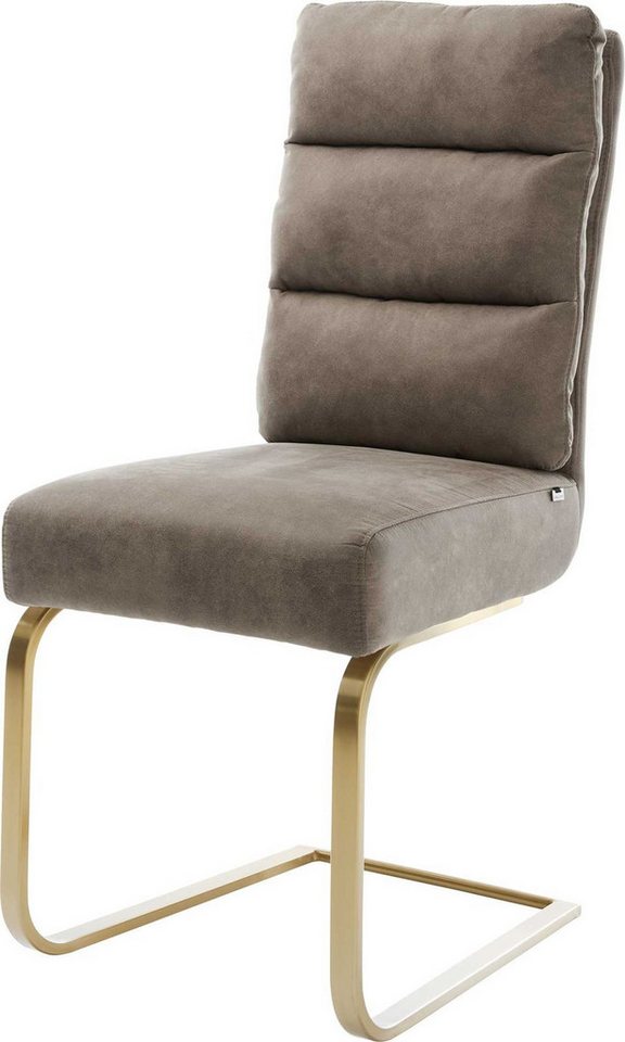 DELIFE Polsterstuhl Pela-Flex, Freischwinger flach Gold Taupe Vintage Taschenfederkern von DELIFE