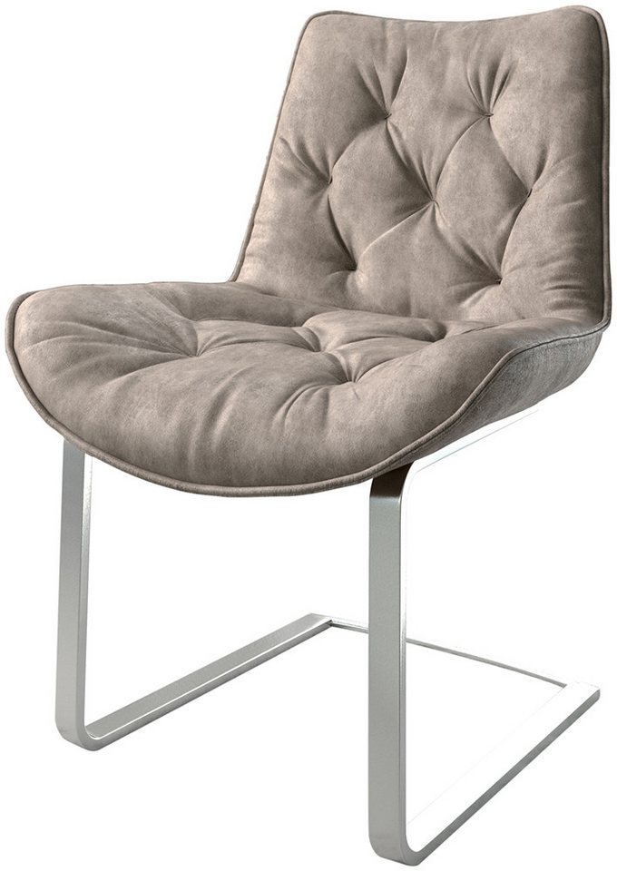 DELIFE Polsterstuhl Taimi-Flex, Freischwinger flach Edelstahl Taupe Vintage von DELIFE