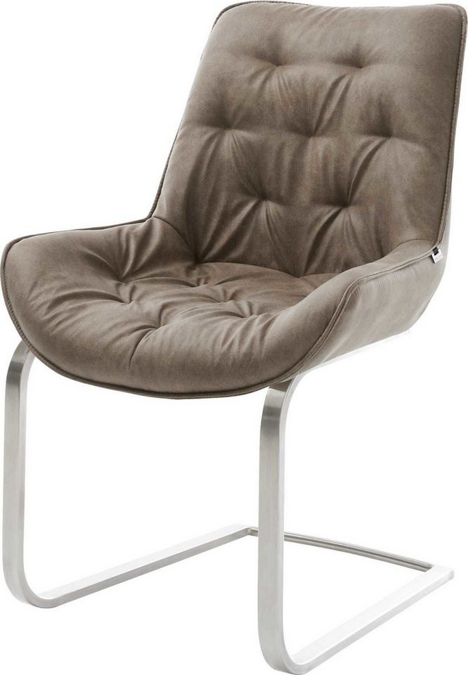 DELIFE Polsterstuhl Taimi-Flex, Freischwinger flach Edelstahl Mikrofaser Taupe Vintage von DELIFE