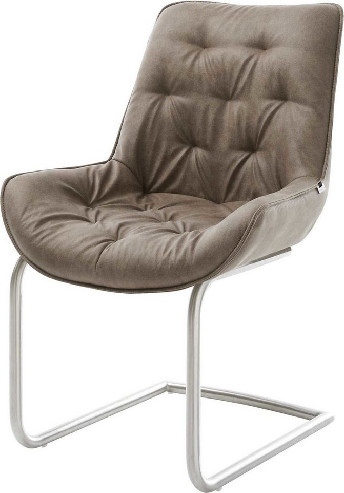 DELIFE Polsterstuhl Taimi-Flex, Freischwinger rund Edelstahl Mikrofaser Taupe Vintage von DELIFE