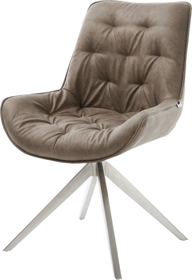 DELIFE Polsterstuhl Taimi-Flex, Kreuzgestell breit Edelstahl Taupe Vintage 360° drehbar von DELIFE