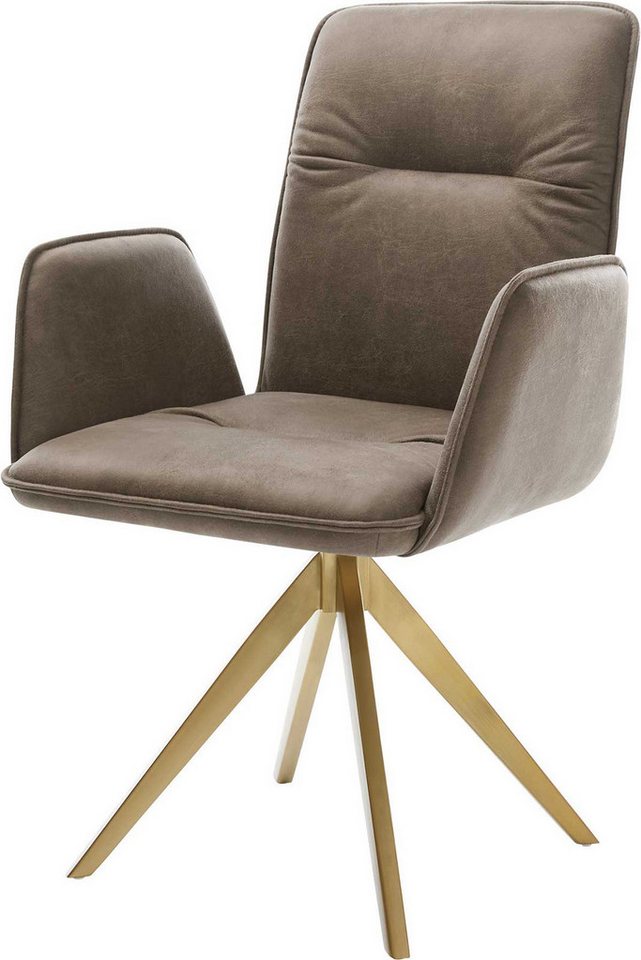 DELIFE Polsterstuhl Vinja-Flex, Kreuzgestell kantig Gold Mikrofaser Taupe Vintage von DELIFE