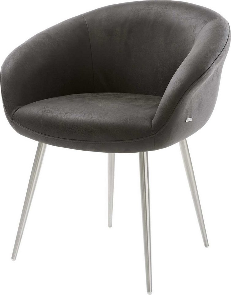 DELIFE Polsterstuhl Vinka-Flex, mit Armlehnen Anthrazit Vintage 4-Fuß konisch Edelstahl Taschenfederke von DELIFE