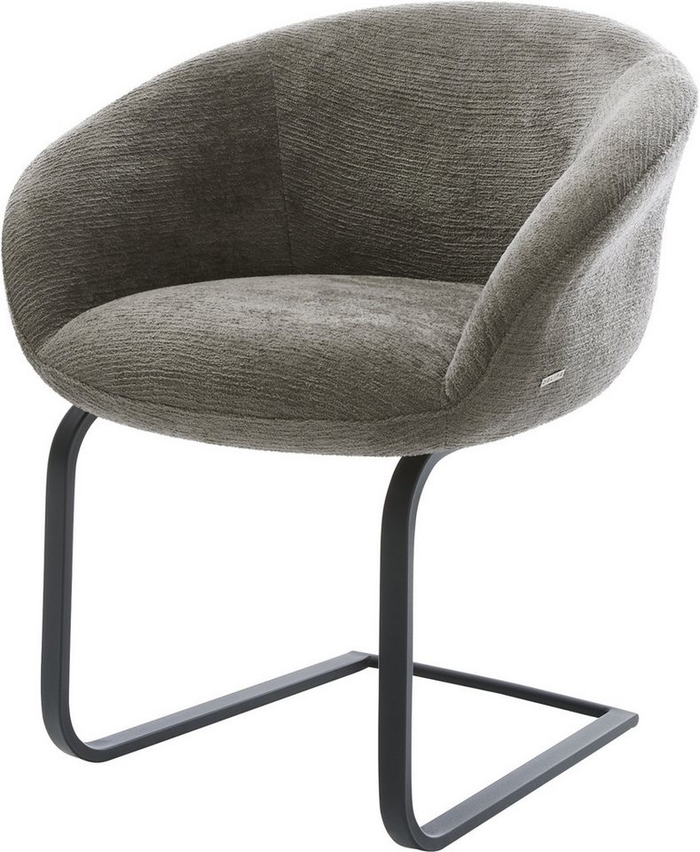 DELIFE Polsterstuhl Vinka-Flex, mit Armlehnen Freischwinger flach Schwarz Bouclé Soft Schlamm Taschenf von DELIFE