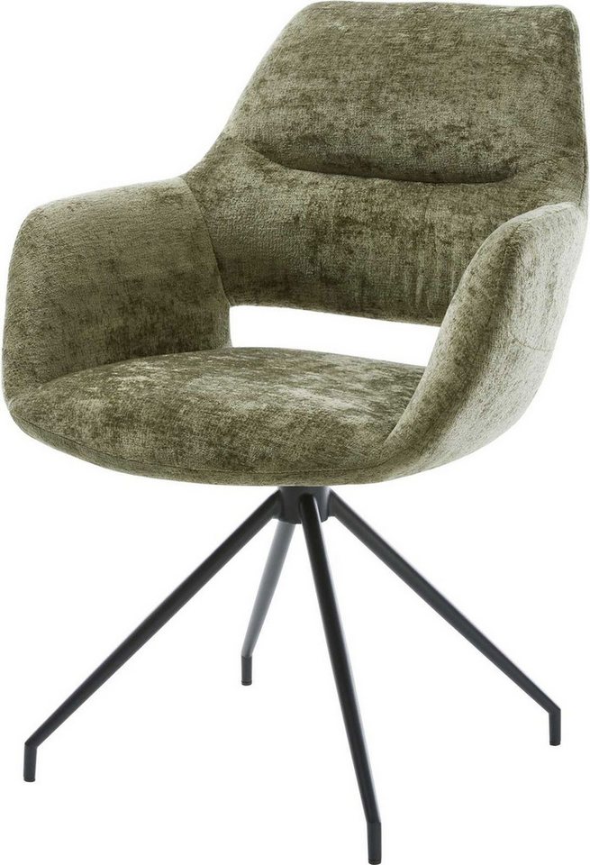 DELIFE Polsterstuhl Yago-Flex, mit Armlehnen Kreuzgestell konisch Schwarz Chenille Olive 180° drehbar von DELIFE
