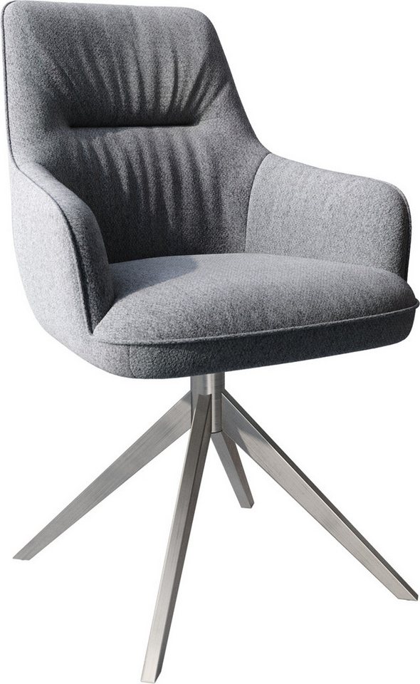 DELIFE Polsterstuhl Zelia-Flex, Armlehnen Kreuzgestell breit Edelstahl Struktur Hellgrau 360° von DELIFE