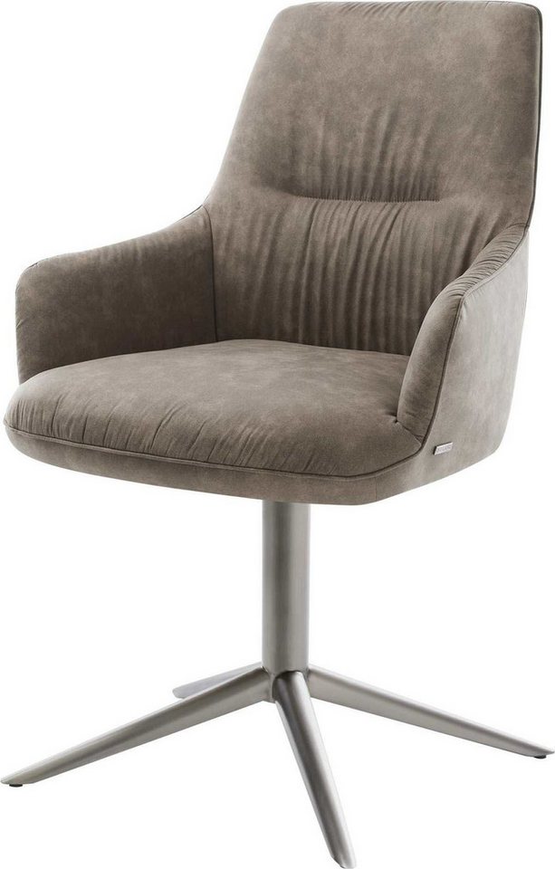 DELIFE Polsterstuhl Zelia-Flex, mit Armlehnen Fußkreuz Graphit Mikrofaser Taupe Vintage 360° drehbar W von DELIFE