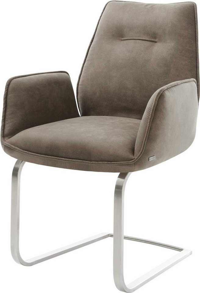 DELIFE Polsterstuhl Zoa-Flex, Freischwinger flach Edelstahl Mikrofaser Taupe Vintage Taschenfederker von DELIFE