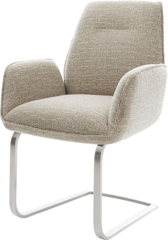 DELIFE Polsterstuhl Zoa-Flex, Freischwinger flach Edelstahl Webstoff Soft Beige Taschenfederkern von DELIFE