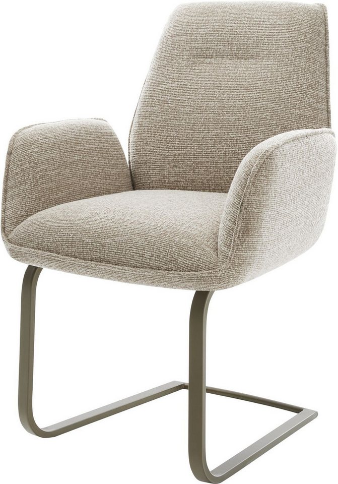 DELIFE Polsterstuhl Zoa-Flex, Freischwinger flach Effektfinish Titan Webstoff Soft Beige Taschenfede von DELIFE