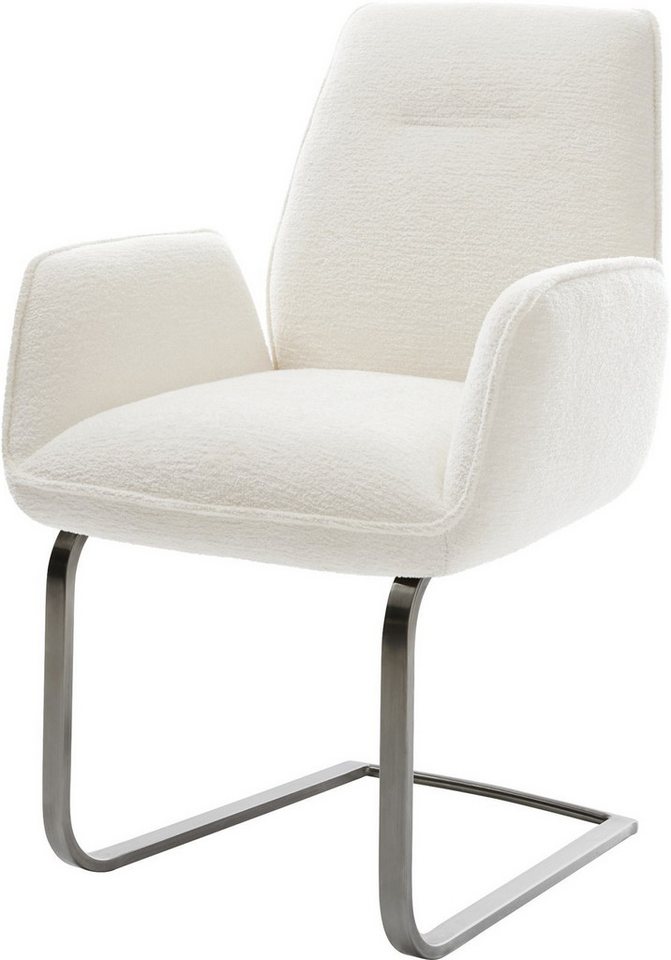 DELIFE Polsterstuhl Zoa-Flex, Freischwinger flach Graphit Bouclé Soft Beige Taschenfederkern von DELIFE