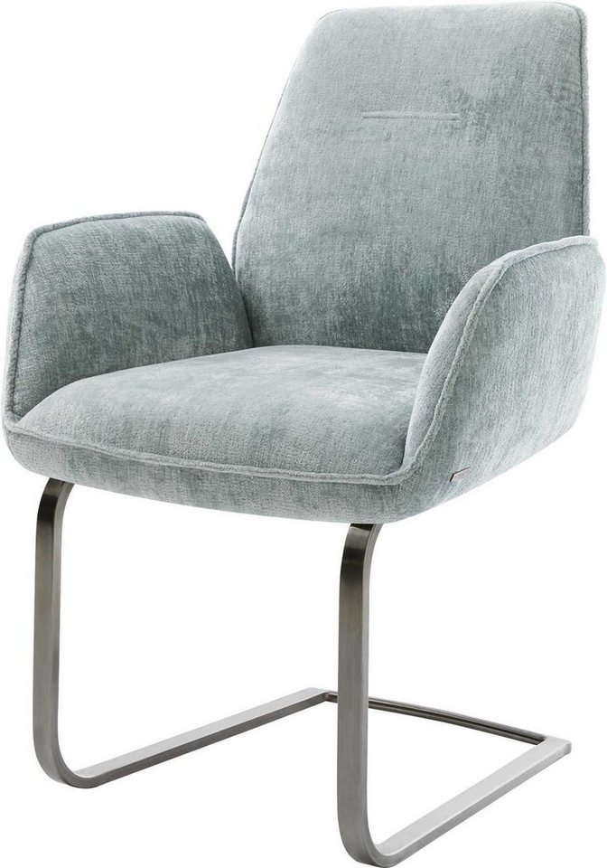 DELIFE Polsterstuhl Zoa-Flex, Freischwinger flach Graphit Chenille Pastellblau Taschenfederkern von DELIFE