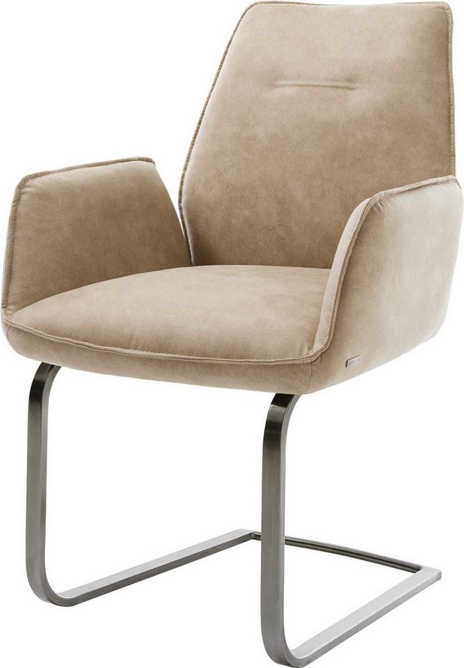 DELIFE Polsterstuhl Zoa-Flex, Freischwinger flach Graphit Mikrofaser Beige Vintage Taschenfederkern von DELIFE