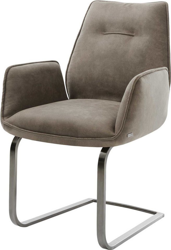 DELIFE Polsterstuhl Zoa-Flex, Freischwinger flach Graphit Mikrofaser Taupe Vintage Taschenfederkern von DELIFE