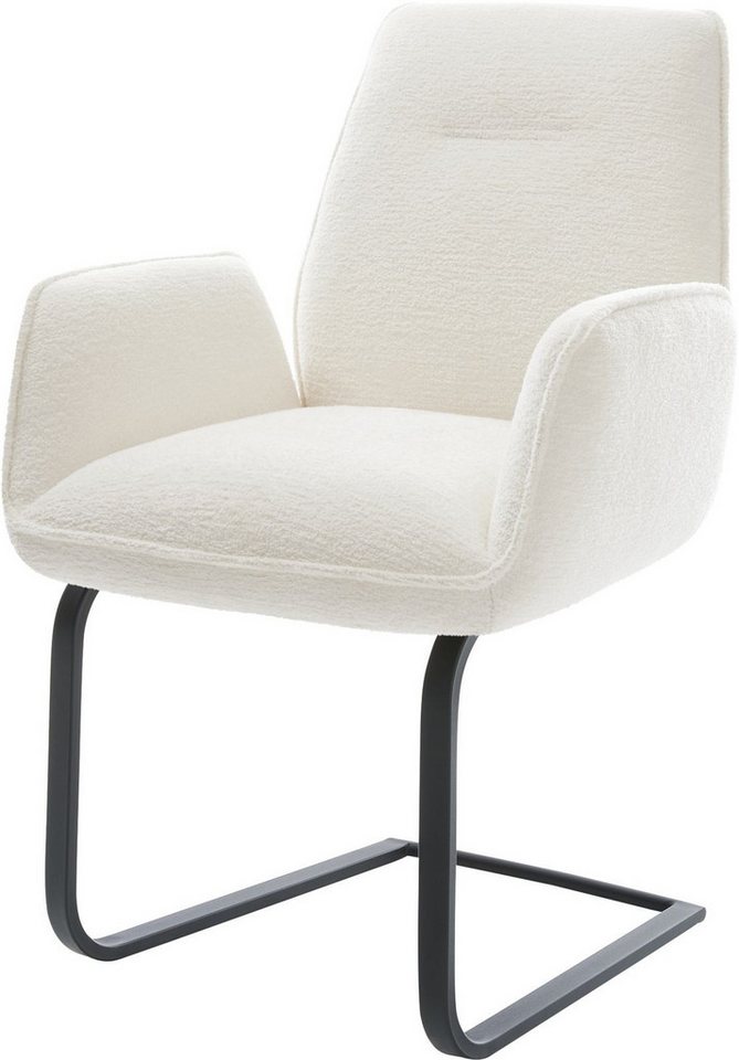 DELIFE Polsterstuhl Zoa-Flex, Freischwinger flach Schwarz Bouclé Soft Beige Taschenfederkern von DELIFE