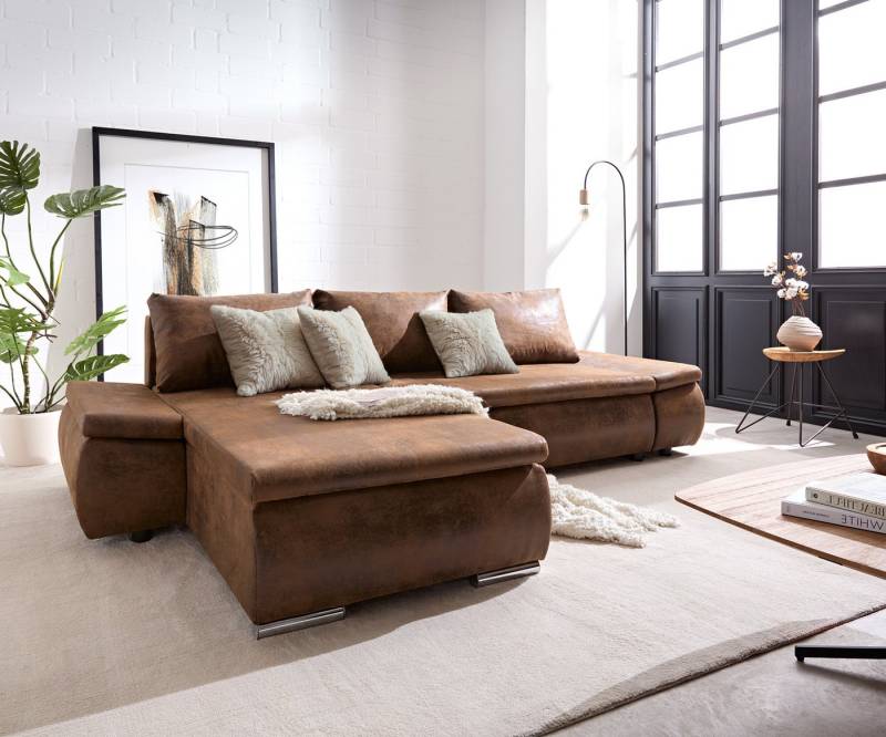 DELIFE Schlafsofa Abilene, Braun 260x175 mit Bettfunktion Ottomane variabel Ecksofa von DELIFE