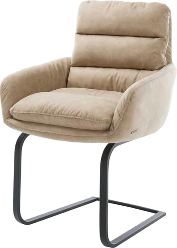 Schwingstuhl Abelia-Flex mit Armlehnen Freischwinger flach Schwarz Mikrofaser Beige Vintage von DELIFE