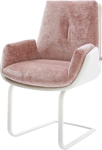 DELIFE Schwingstuhl Clea-Flex Freischwinger flach Weiß Materialmix Echtleder Weiß-Rosé von DELIFE
