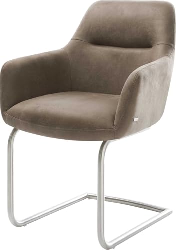 Schwingstuhl Pejo-Flex Freischwinger rund Edelstahl Mikrofaser Taupe Vintage Taschenfederkern Schwingstuhl Pejo-Flex Freischwinger rund Edelstahl Mikrofaser Taupe Vintage Taschenfederkern von DELIFE