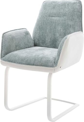 DELIFE Schwingstuhl Zoa-Flex Freischwinger flach Weiß Materialmix Echtleder Weiß-Pastellblau Taschenfederkern von DELIFE