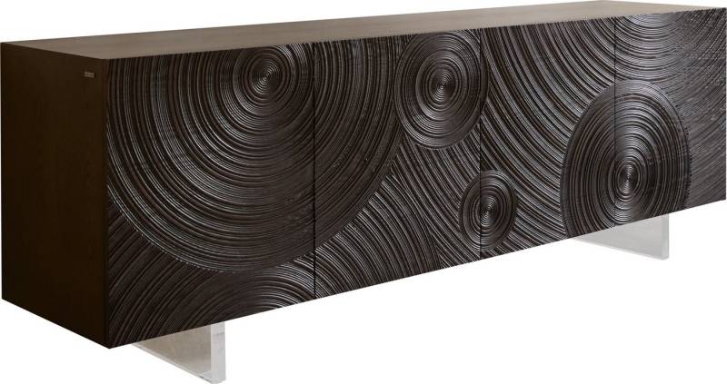 DELIFE Sideboard Ashara, Esche Dunkelbraun 3D Effekt 200 cm 4 Türen Fuß Schwebeoptik Acrylglas von DELIFE