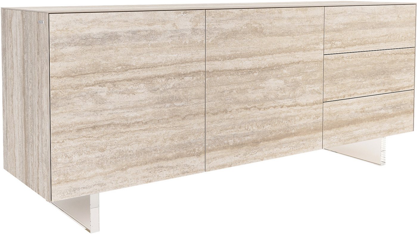 DELIFE Sideboard Cuor, Keramik Laminam® Travertino Bianco Creme-Weiß 180 cm 2 Türen 3 Schubfä von DELIFE