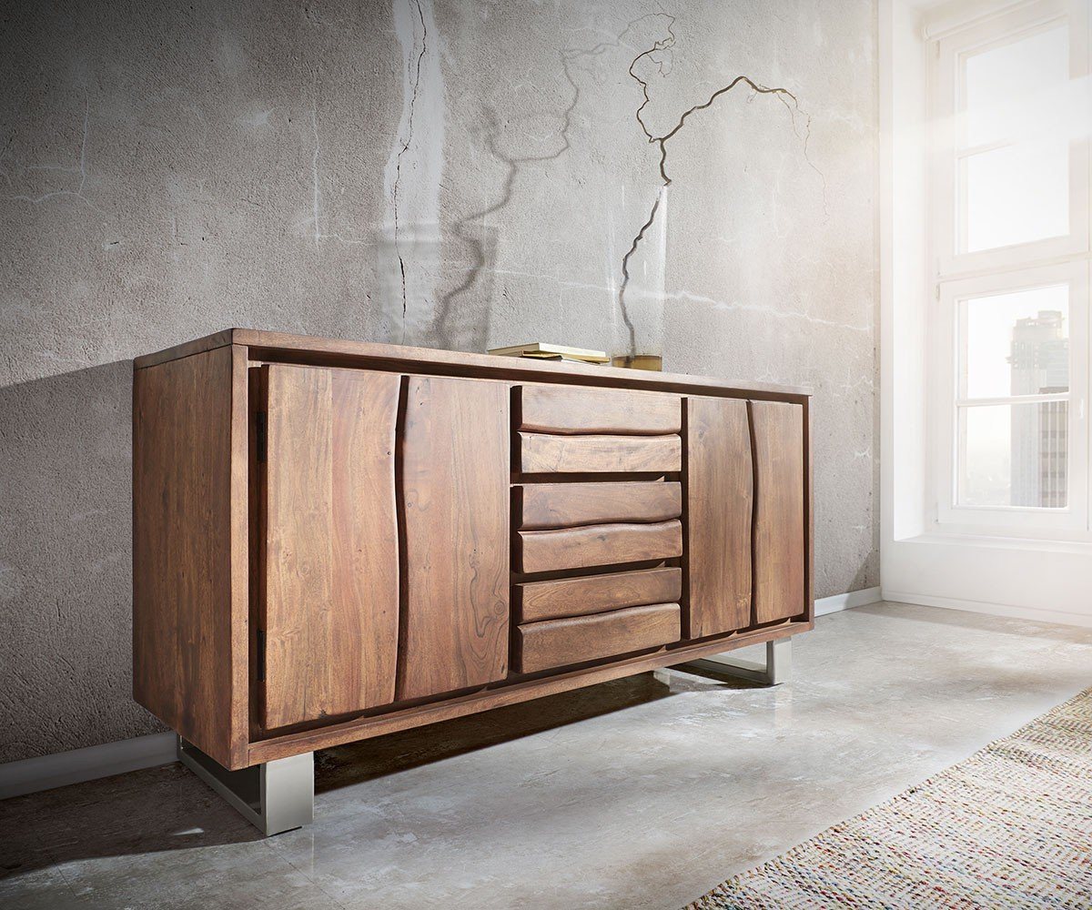 DELIFE Sideboard Live-Edge, Akazie Braun 147 cm 2 Türen 3 Schübe Baumkante Sideboard von DELIFE