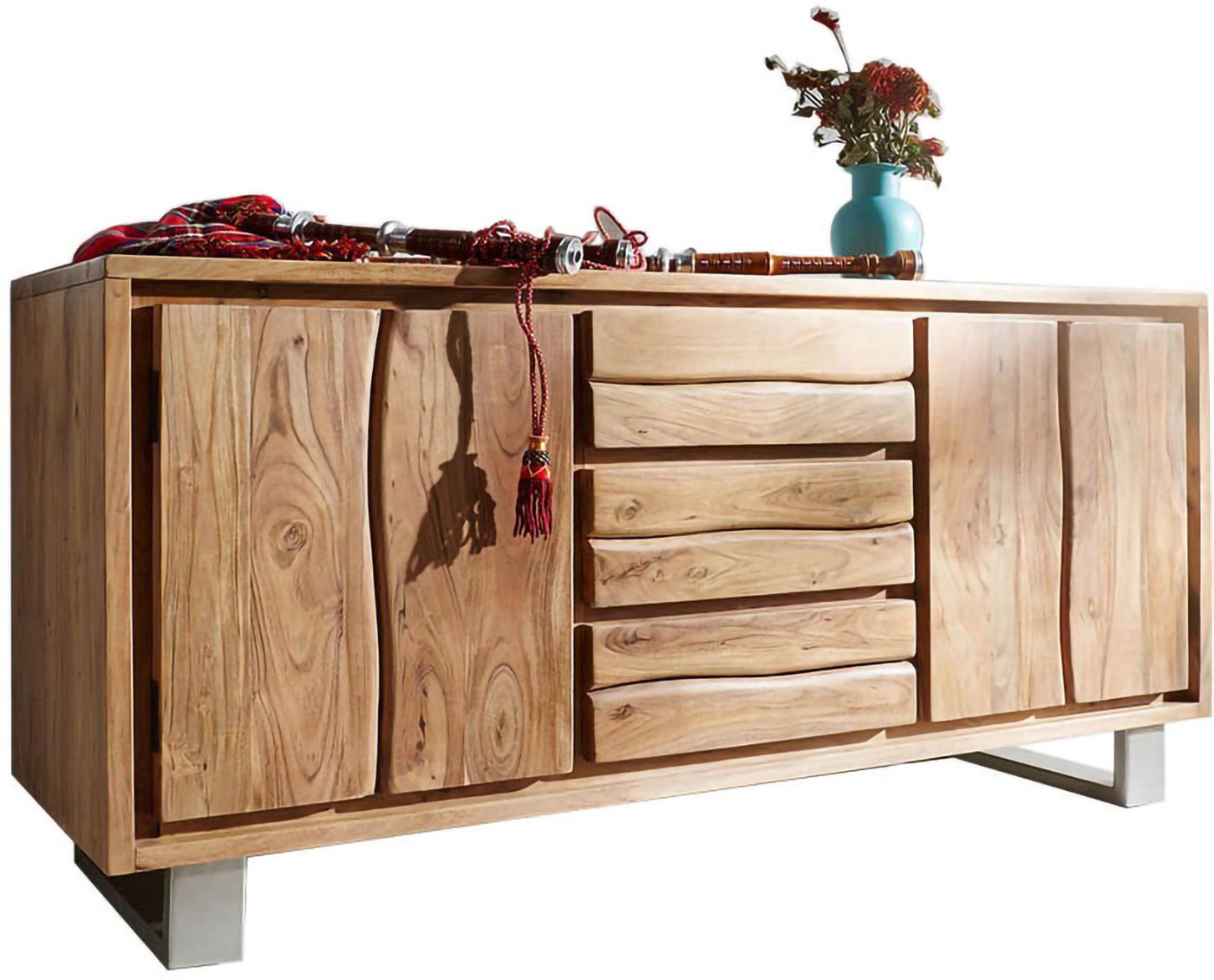 DELIFE Sideboard Live-Edge, Akazie Natur 147 cm 2 Türen 3 Schübe Baumkante Sideboard von DELIFE