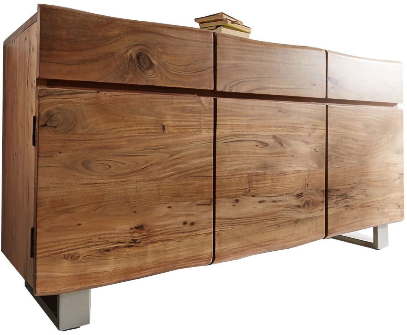 DELIFE Sideboard Live-Edge, Akazie Natur 147 cm 3 Türen 3 Schübe Baumkante Sideboard von DELIFE