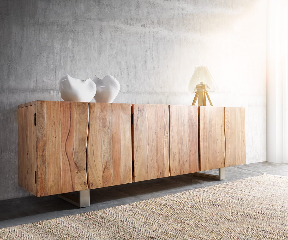 DELIFE Sideboard Live-Edge, Akazie Natur 220 cm 6 Türen Massivholz Baumkante Sideboard von DELIFE