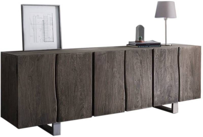 DELIFE Sideboard Live-Edge, Akazie Platin 220 cm 6 Türen Massivholz Baumkante Sideboard von DELIFE