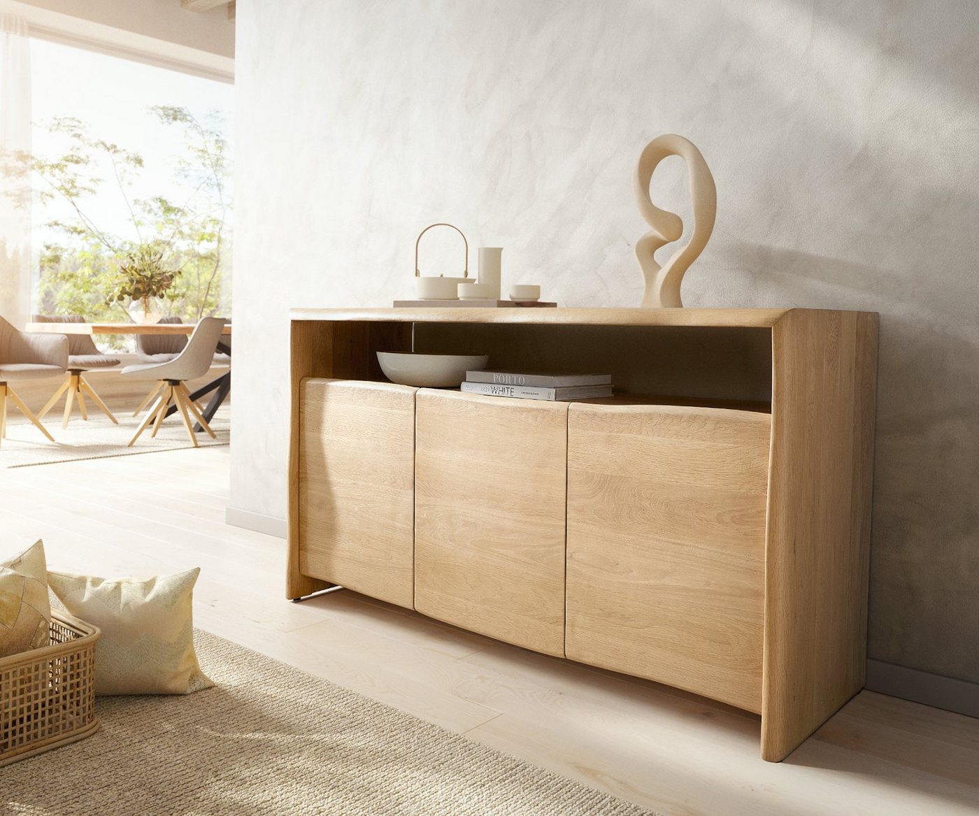 DELIFE Sideboard Live-Edge, Eiche Natur 145 cm 3 Türen 1 Fach Sideboard von DELIFE