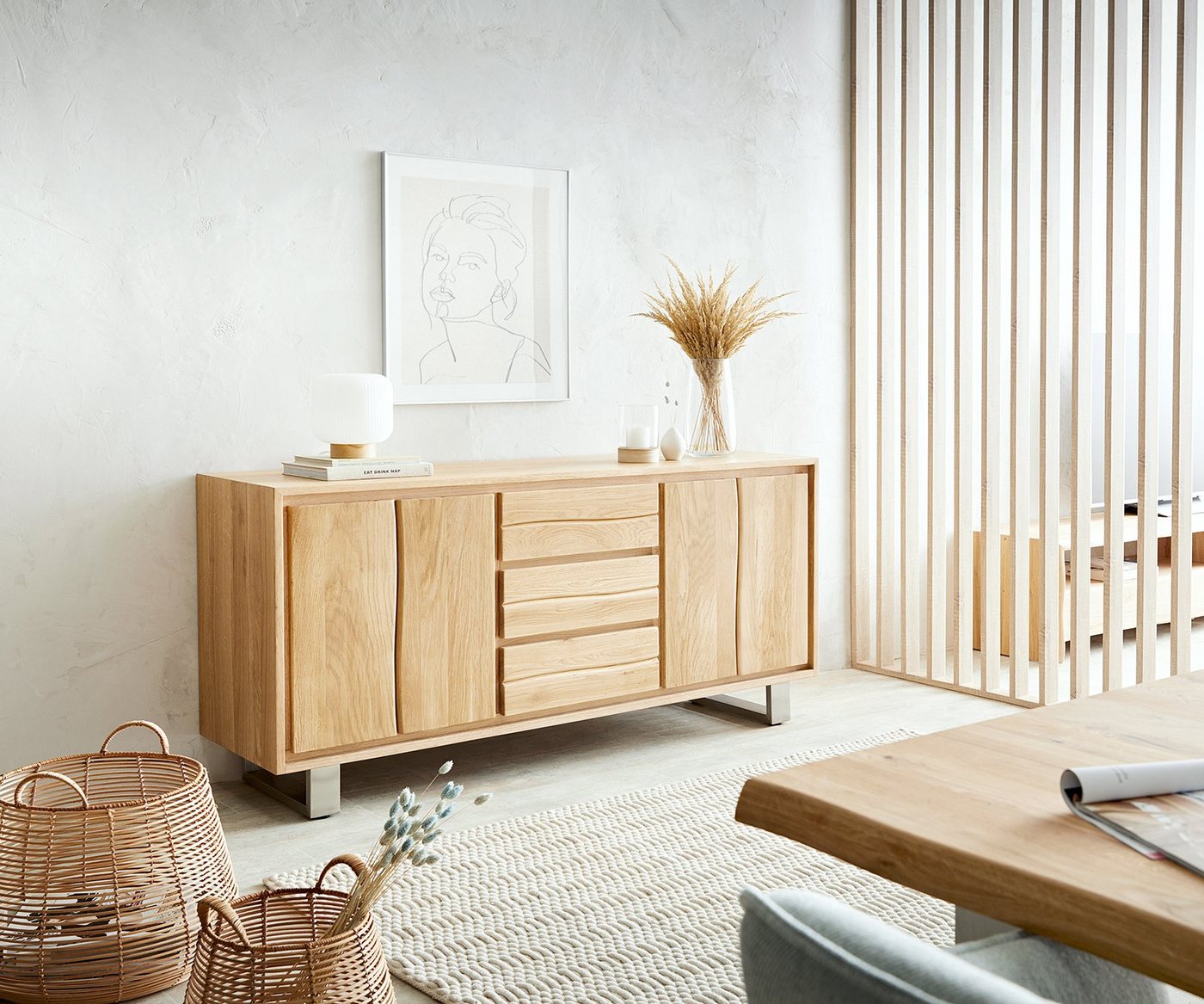 DELIFE Sideboard Live-Edge, 170 cm Eiche natur 3 Schübe 4 Türen Sideboard von DELIFE