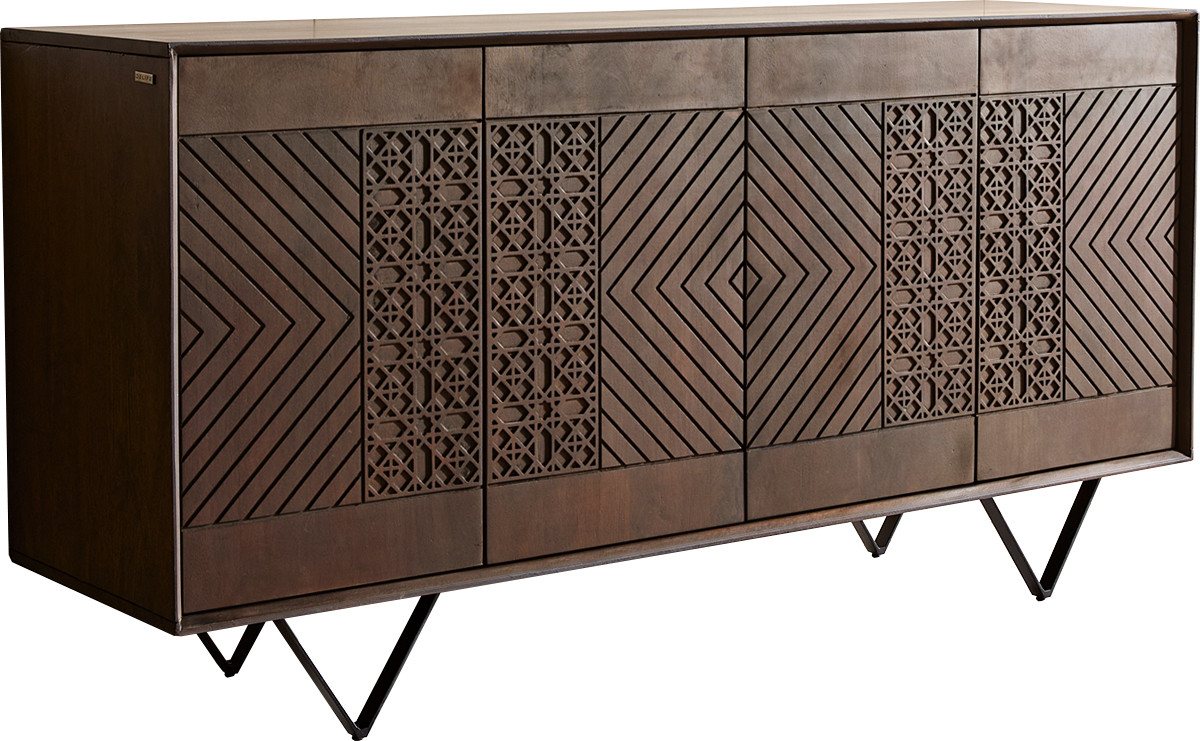 DELIFE Sideboard Manjula, Mango Braun 145 cm 4 Türen V-Fuß Metall Schwarz Sideboard DELIFE Sideboard Manjula, Mango Braun 145 cm 4 Türen V-Fuß Metall Schwarz Sideboard von DELIFE