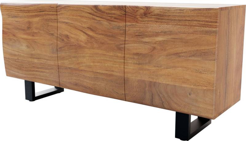 DELIFE Sideboard New, Live-Edge Akazie Natur 145 cm 3 Türen Kufe Metall Schwarz Sideboard von DELIFE