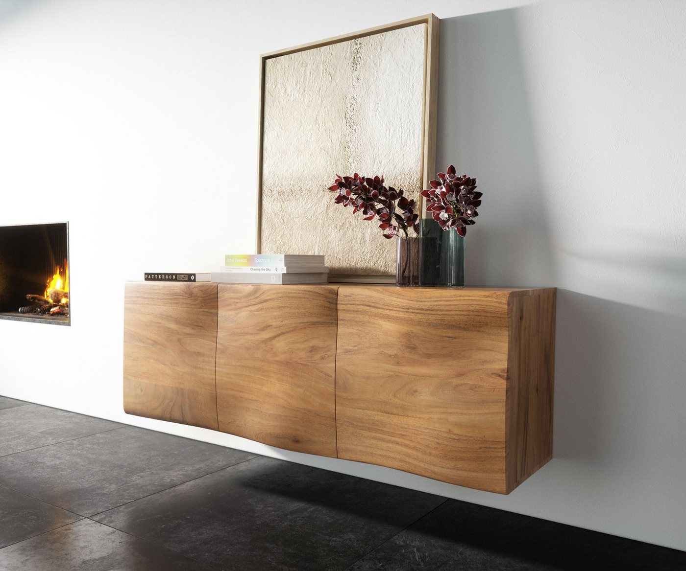 DELIFE Sideboard New, Live-Edge Akazie Natur 145 cm 3 Türen schwebend Sideboard von DELIFE