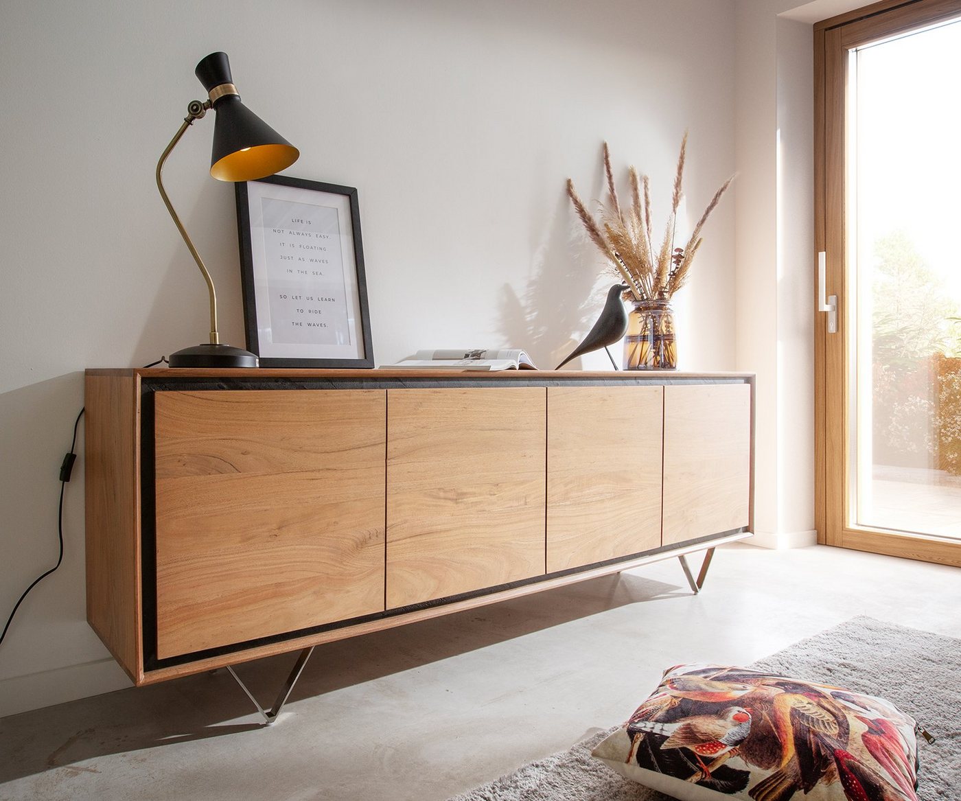 DELIFE Sideboard Stonegrace, Akazie Natur 200 cm 4 Türen Steinfurnier Sideboard von DELIFE