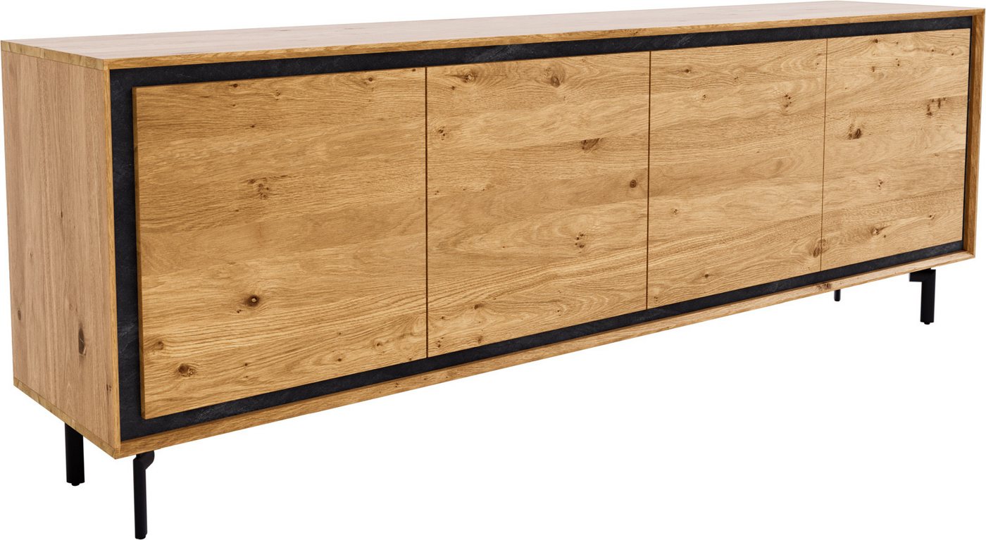 DELIFE Sideboard Stonegrace, Eiche Natur 200 cm 4 Türen Fuß Oval Metall Schwarz Sideboard von DELIFE
