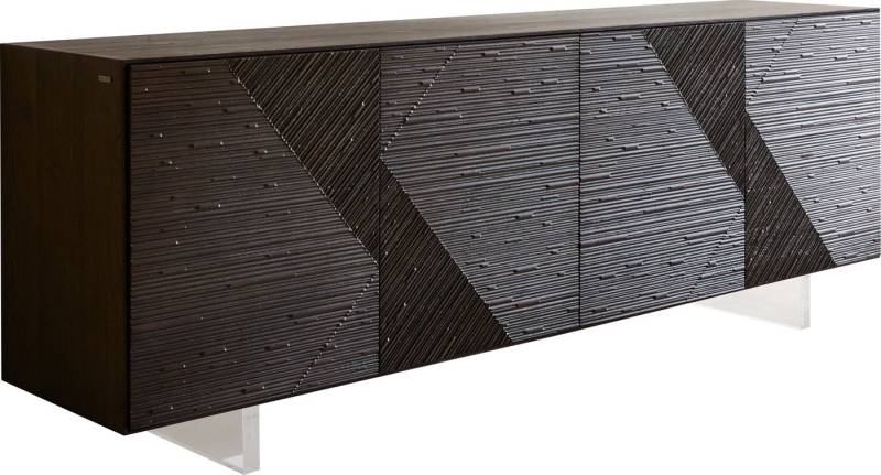 DELIFE Sideboard Tereos, Esche Dunkelbraun 3D Effekt 200 cm 4 Türen Fuß Schwebeoptik Acrylglas von DELIFE