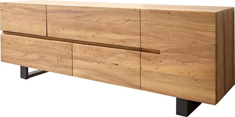 DELIFE Sideboard Tiamar, 180 cm Ulme Natur 1 Tür 4 Schubfächer Kufe Metall Schwarz von DELIFE