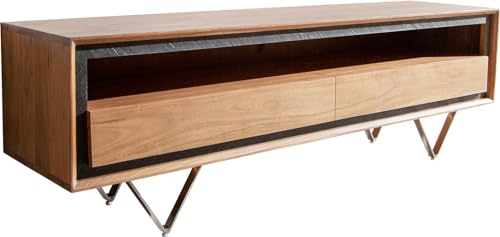 DELIFE TV-Board Stonegrace Akazie Natur 145 cm 1 Fach 2 Schubladen Steinfurnier V-Fuß von DELIFE