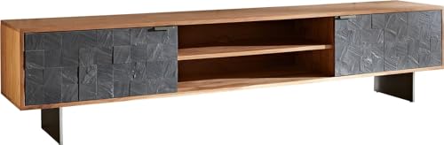 TV-Board Teele Akazie Natur Schiefer 200 cm 2 Türen Fuß schwebend Edelstahl von DELIFE