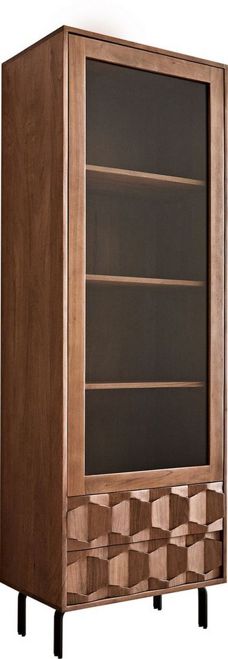 DELIFE Vitrine Fevo Akazie Braun 60x180 cm L-Fuß Vitrine von DELIFE