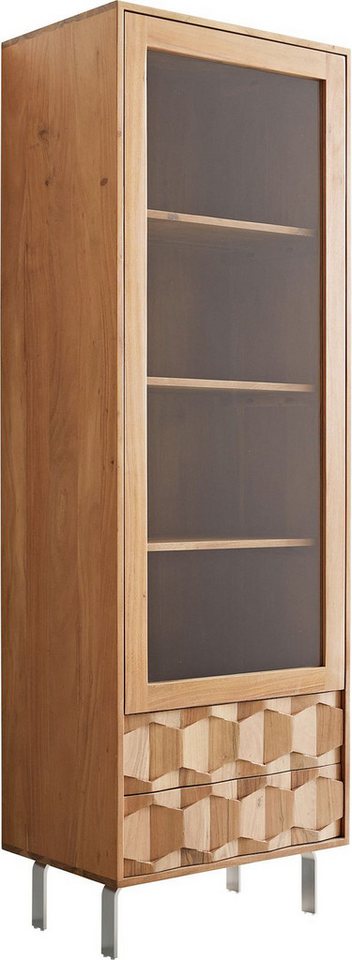 DELIFE Vitrine Fevo Akazie Natur 60x180 cm L-Fuß Vitrine von DELIFE