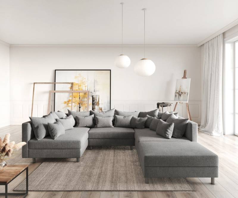 DELIFE Wohnlandschaft Clovis, Grau Flachgewebe mit Hocker Wohnlandschaft Modulsofa DELIFE Wohnlandschaft Clovis, Grau Flachgewebe mit Hocker Wohnlandschaft Modulsofa von DELIFE