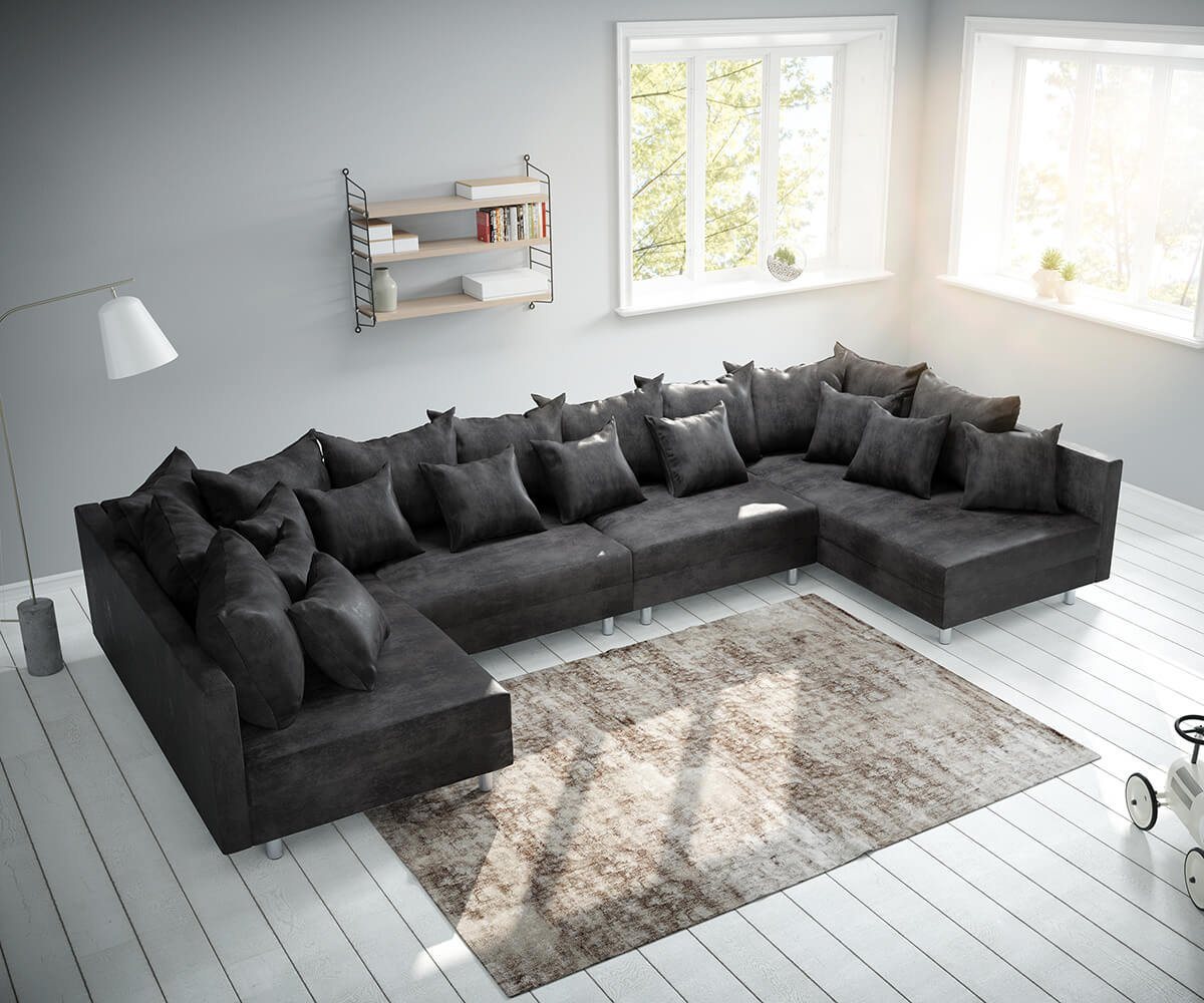 DELIFE Wohnlandschaft Clovis, XL Anthrazit Antik Optik Wohnlandschaft Modulsofa von DELIFE