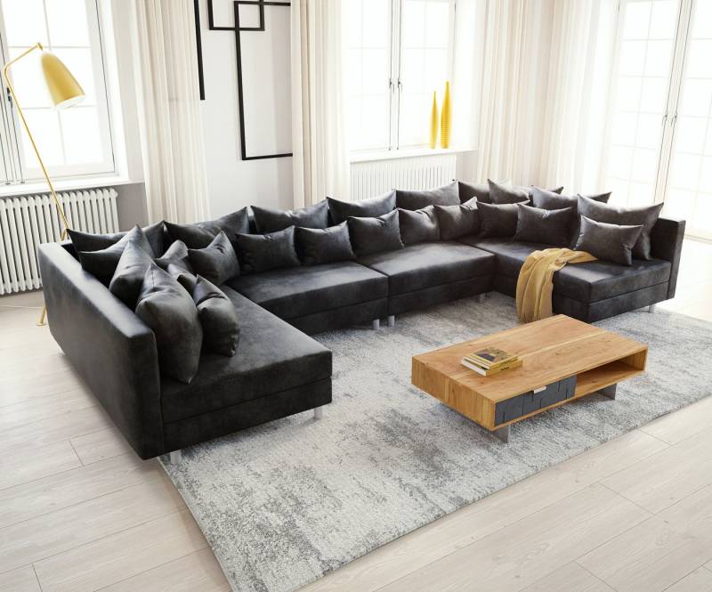 DELIFE Wohnlandschaft Clovis, XL Anthrazit Antik Optik Wohnlandschaft Modulsofa von DELIFE