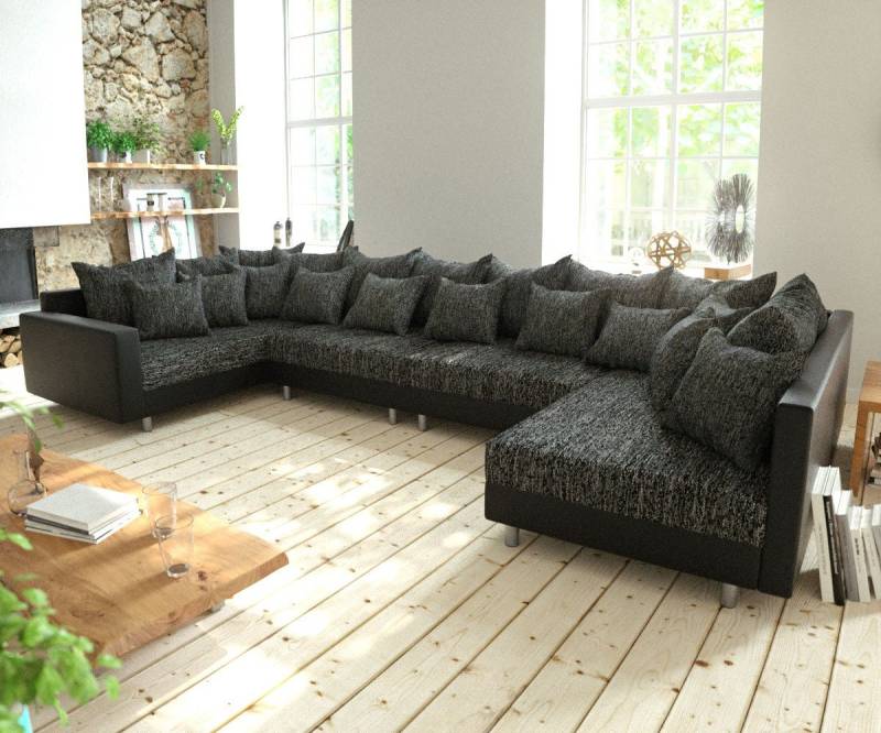 DELIFE Wohnlandschaft Clovis, XL Schwarz mit Armlehne Wohnlandschaft Modulsofa von DELIFE